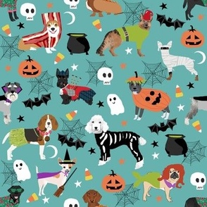 dogs in halloween costumes - dog breeds dressed up fabric - turquoise