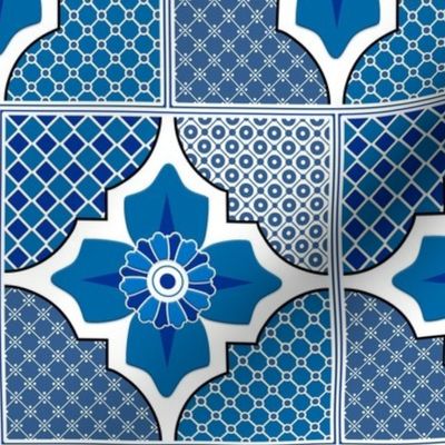 Talavera 4-Floral and Geometric - Blue