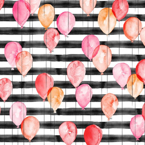 watercolor balloons on black stripes