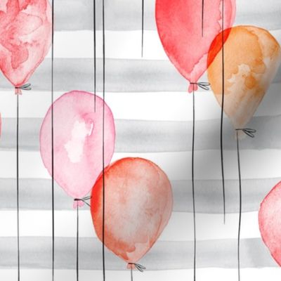 watercolor balloons on grey stripes