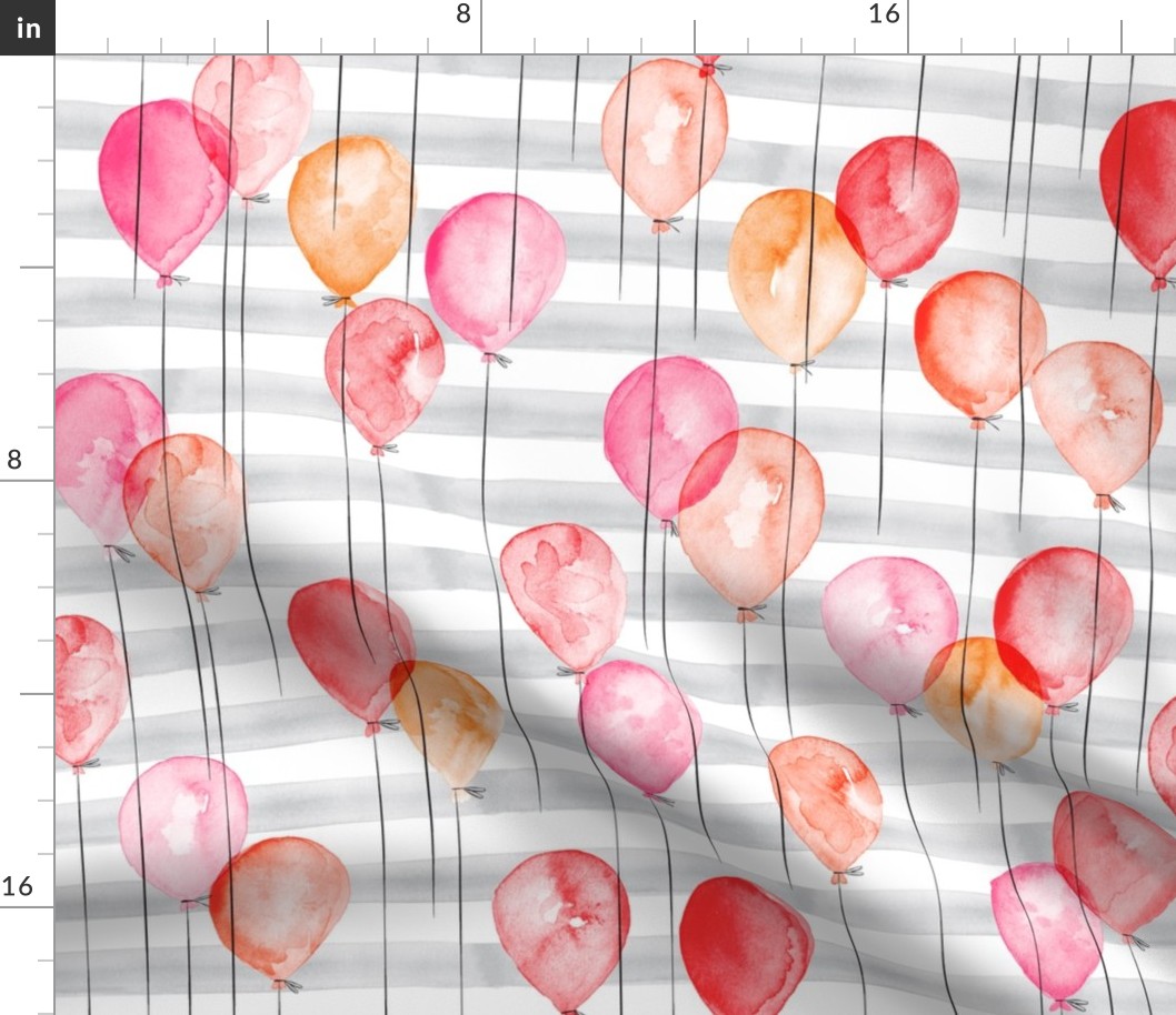 watercolor balloons on grey stripes