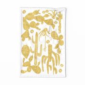 Cactus Garden Woodblock Tea Towel (gold)