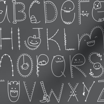 doodle alphabet white and dark grey :: halloween ABC's