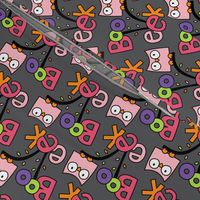 doodle owls pink on dark grey :: halloween