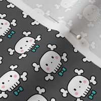 cute skulls bowties on dark grey - small - halloween