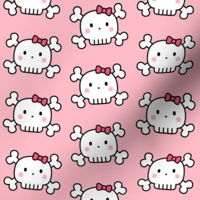 cute skulls hair bows on pastel pink - halloween