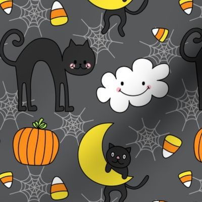 doodle cats on dark grey :: halloween