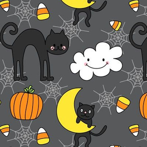doodle cats on dark grey :: halloween
