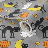 doodle cats on light grey :: halloween