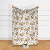 Vintage Antique Floral Flowers in peach on White Larger