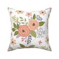 Vintage Antique Floral Flowers in peach on White Larger