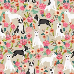 Bull Terrier black and white floral dog fabric florals cream