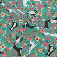 Bull Terrier black and white floral dog fabric florals turquoise