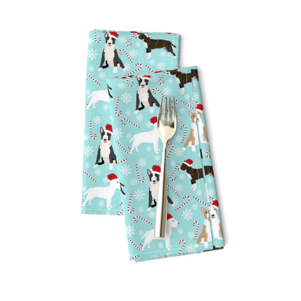 Bull Terrier peppermint stick candy canes winter snowflakes dog fabric light blue