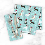 Bull Terrier peppermint stick candy canes winter snowflakes dog fabric light blue