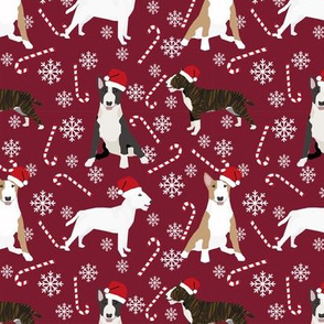 Bull Terrier peppermint stick candy canes winter snowflakes dog fabric ruby