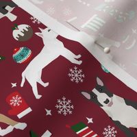 Bull Terrier christmas holiday presents candy canes winter snowflakes dog fabric ruby