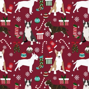 Bull Terrier christmas holiday presents candy canes winter snowflakes dog fabric ruby