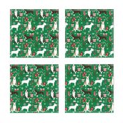 Bull Terrier christmas holiday presents candy canes winter snowflakes dog fabric green