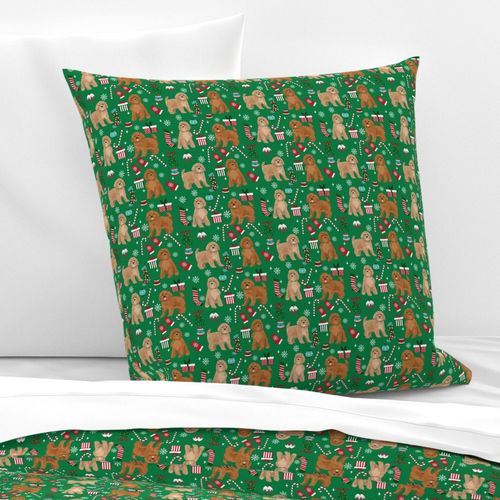 Cavoodle christmas holiday presents candy canes winter snowflakes dog fabric green