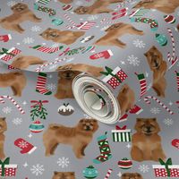 Chow Chow christmas holiday presents candy canes winter snowflakes dog fabric grey