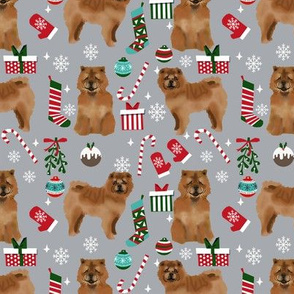 Chow Chow christmas holiday presents candy canes winter snowflakes dog fabric grey