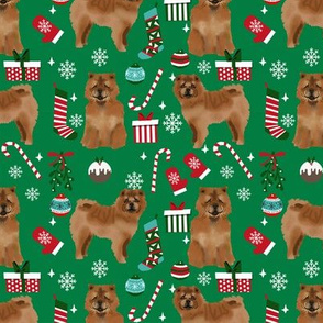 Chow Chow christmas holiday presents candy canes winter snowflakes dog fabric green