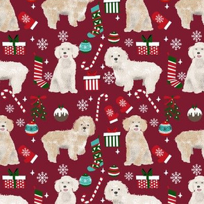 Cockapoo christmas holiday presents candy canes winter snowflakes dog fabric ruby