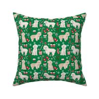 Cockapoo christmas holiday presents candy canes winter snowflakes dog fabric green