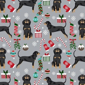 Coonhound christmas holiday presents candy canes winter snowflakes dog fabric grey