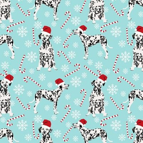 Dalmatian christmas holiday candy canes winter snowflakes dog fabric light blue