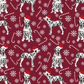 Dalmatian christmas holiday candy canes winter snowflakes dog fabric ruby