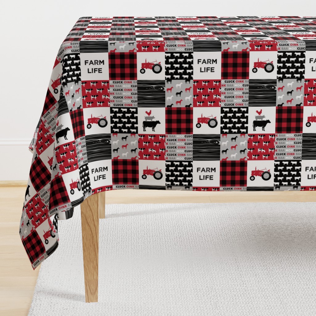 (3" small scale) farm life wholecloth (90) - black and red woodgrain