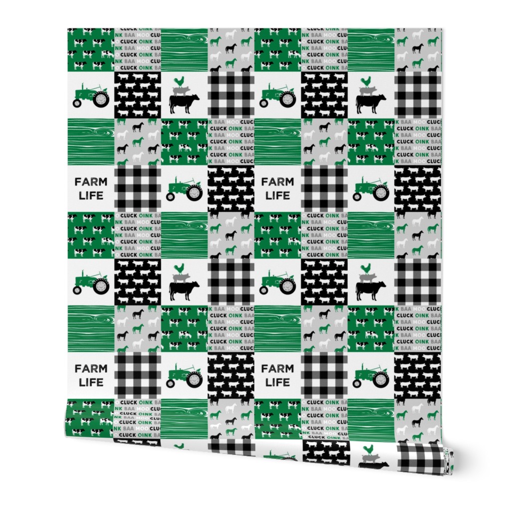 (2" small scale)  farm life - wholecloth green and black - woodgrain