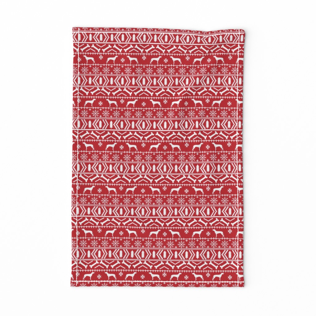 Weimaraner dog fabric - fair isle christmas design - red