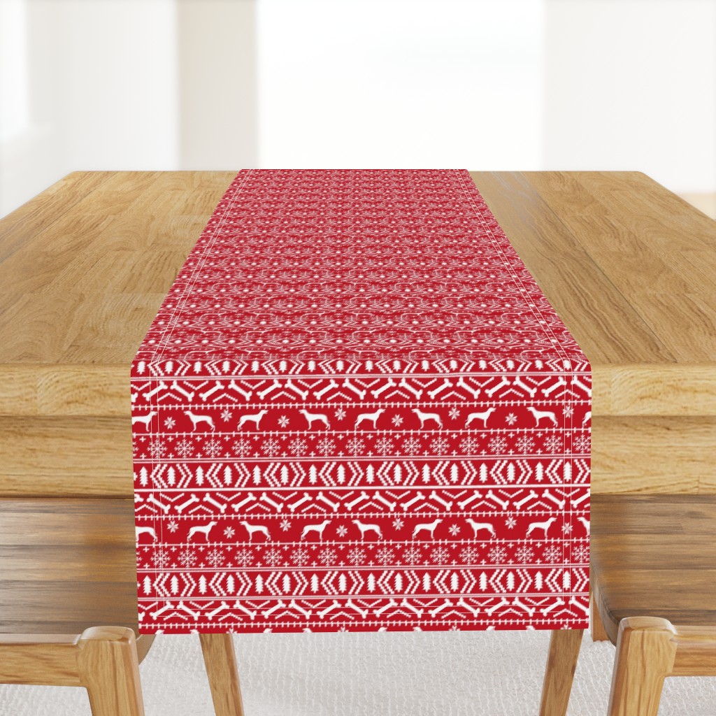 Weimaraner dog fabric - fair isle christmas design - red