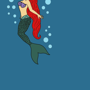Leggings-Huge-Red-Hair-Mermaid-Swimming