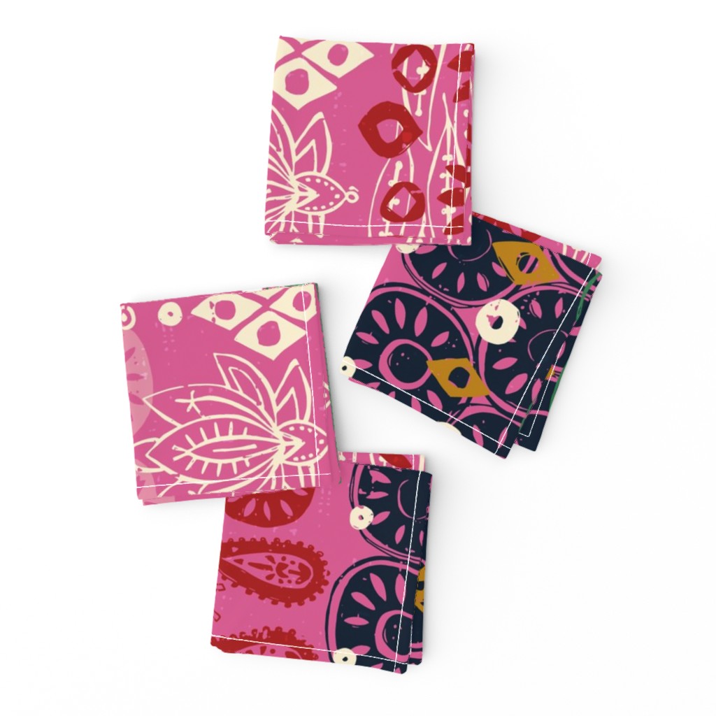 lotus block pink tea towel