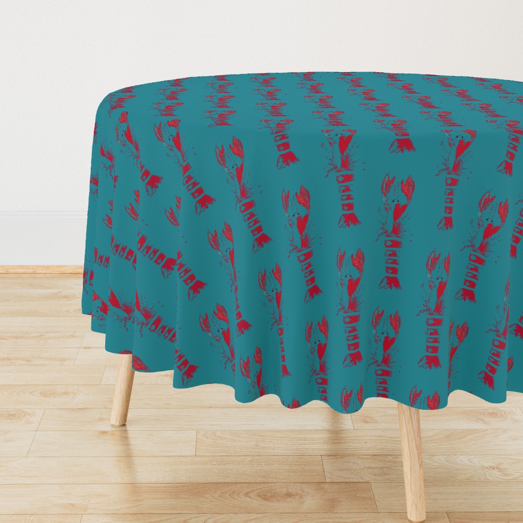lobster wood block print - red and teal
