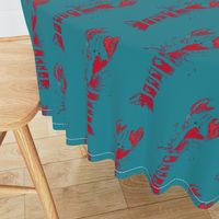 lobster wood block print - red and teal