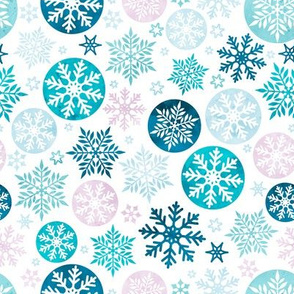 Magical snowflakes 1 // white background pink mauve turquoise pastel ice marine blue snowflakes