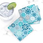 Magical snowflakes 2 // pastel blue background ice marine turquoise grey blue white snowflakes