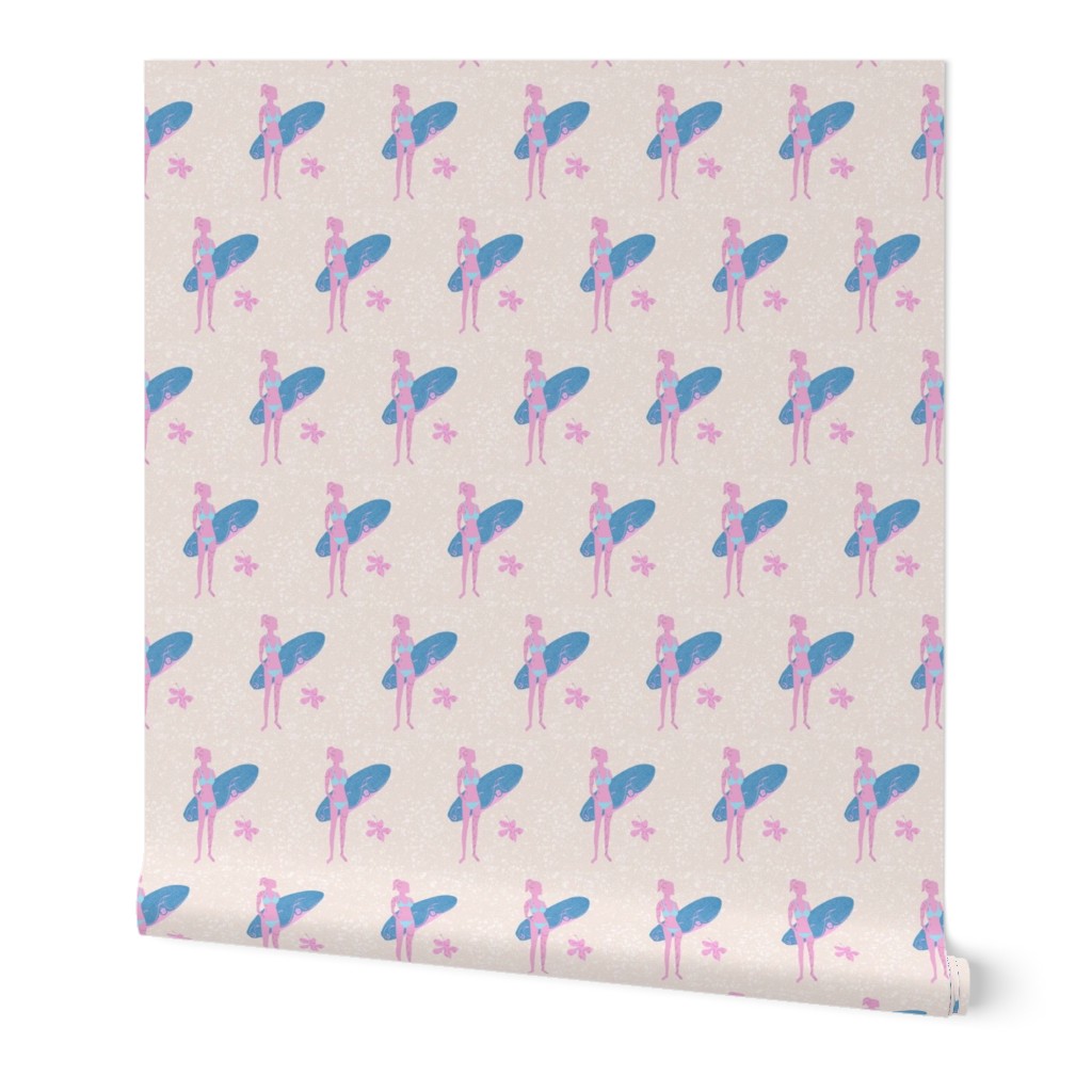 Surf Bunny on sand//girls surf fabric. modern seaside fabric