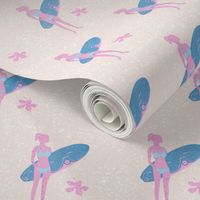 Surf Bunny on sand//girls surf fabric. modern seaside fabric