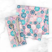 Magical snowflakes 3 // pink background turquoise ice marine blue lavander white snowflakes