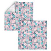 Magical snowflakes 3 // pink background turquoise ice marine blue lavander white snowflakes