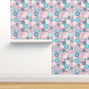 Magical snowflakes 3 // pink background turquoise ice marine blue lavander white snowflakes