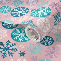 Magical snowflakes 3 // pink background turquoise ice marine blue lavander white snowflakes