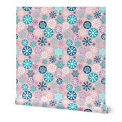 Magical snowflakes 3 // pink background turquoise ice marine blue lavander white snowflakes