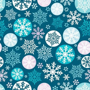 Magical snowflakes 4 // marine background mauve turquoise pastel ice blue white snowflakes